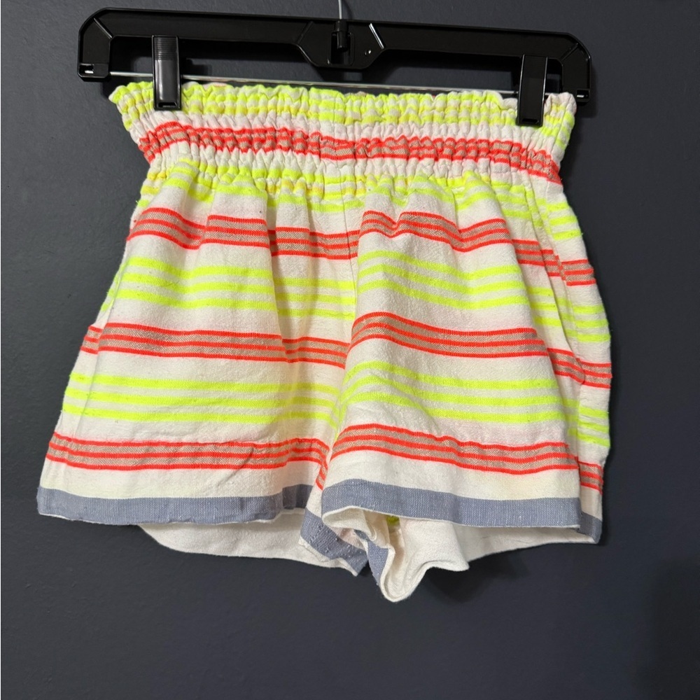 Lemlem Neon Stripe Elastic-Waist Cotton Shorts